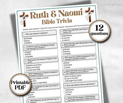 Ruth and Naomi Trivia, Bible Study riddles, Old Testament Trivia, Church Lesson, Holiday Party Games, Bible Camp, womens retreat, Youth luncheon