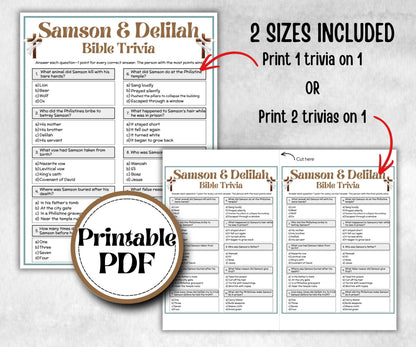 Samson and Delilah Trivia, Bible Study riddles, Old Testament Trivia, Church Lesson, Holiday Party Games, Bible Camp, womens retreat, Youth