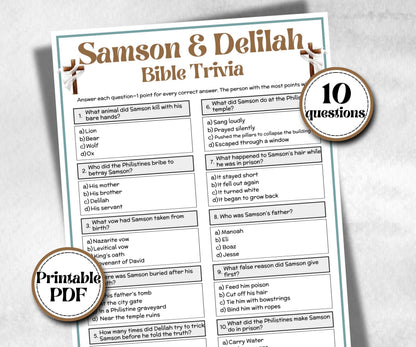 Samson and Delilah Trivia, Bible Study riddles, Old Testament Trivia, Church Lesson, Holiday Party Games, Bible Camp, womens retreat, Youth