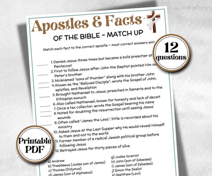 Apostles and Facts Trivia, Sunday School, Bible Study riddles, Holiday Party Games, Bible Camp, womens retreat group, preschool curriculum