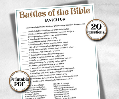 Battles of the Bible Trivia, Sunday School, Bible Study riddles, Holiday Party Games, Bible Camp, womens retreat group, preschool curriculum