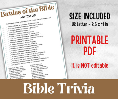 Battles of the Bible Trivia, Sunday School, Bible Study riddles, Holiday Party Games, Bible Camp, womens retreat group, preschool curriculum