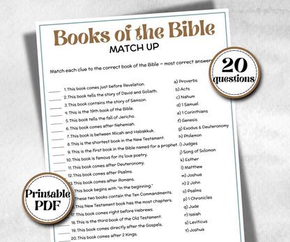 Books of the Bible Trivia, Sunday School, Bible Study riddles, Holiday Party Games, Bible Camp, womens retreat group, preschool  curriculum