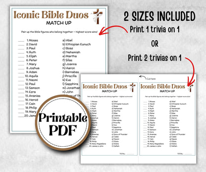 Iconic Bible Duos Trivia, Sunday School, Bible Study riddles, Holiday Party Games, Bible Camp, womens retreat group, preschool curriculum