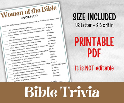 Women of the Bible Trivia, Sunday School, Bible Study riddles, Holiday Party Games, Bible Camp, womens retreat group, preschool curriculum