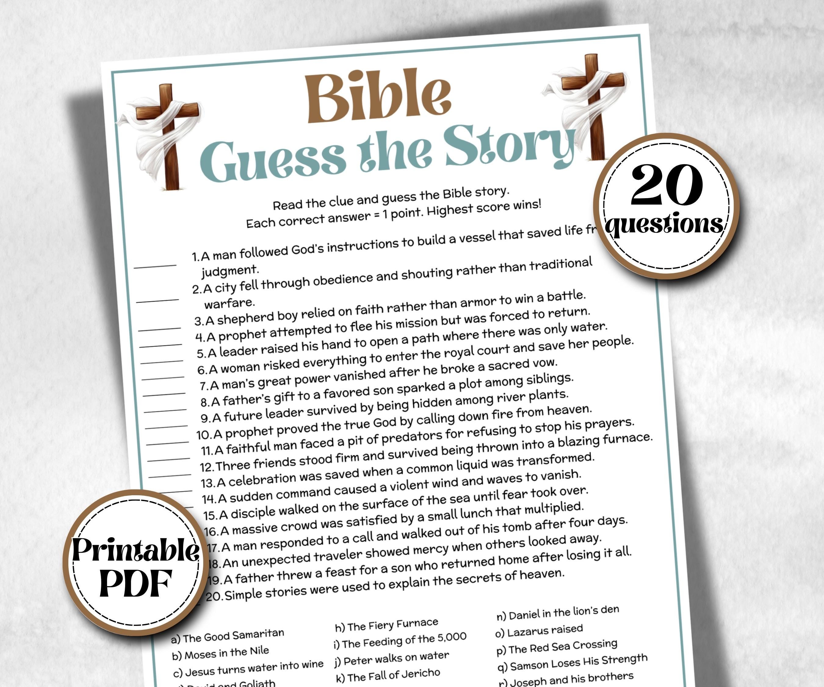 Guess The Story Trivia, Sunday School, Bible Study riddles, Holiday Party Games, Bible Camp, womens retreat group, preschool curriculum
