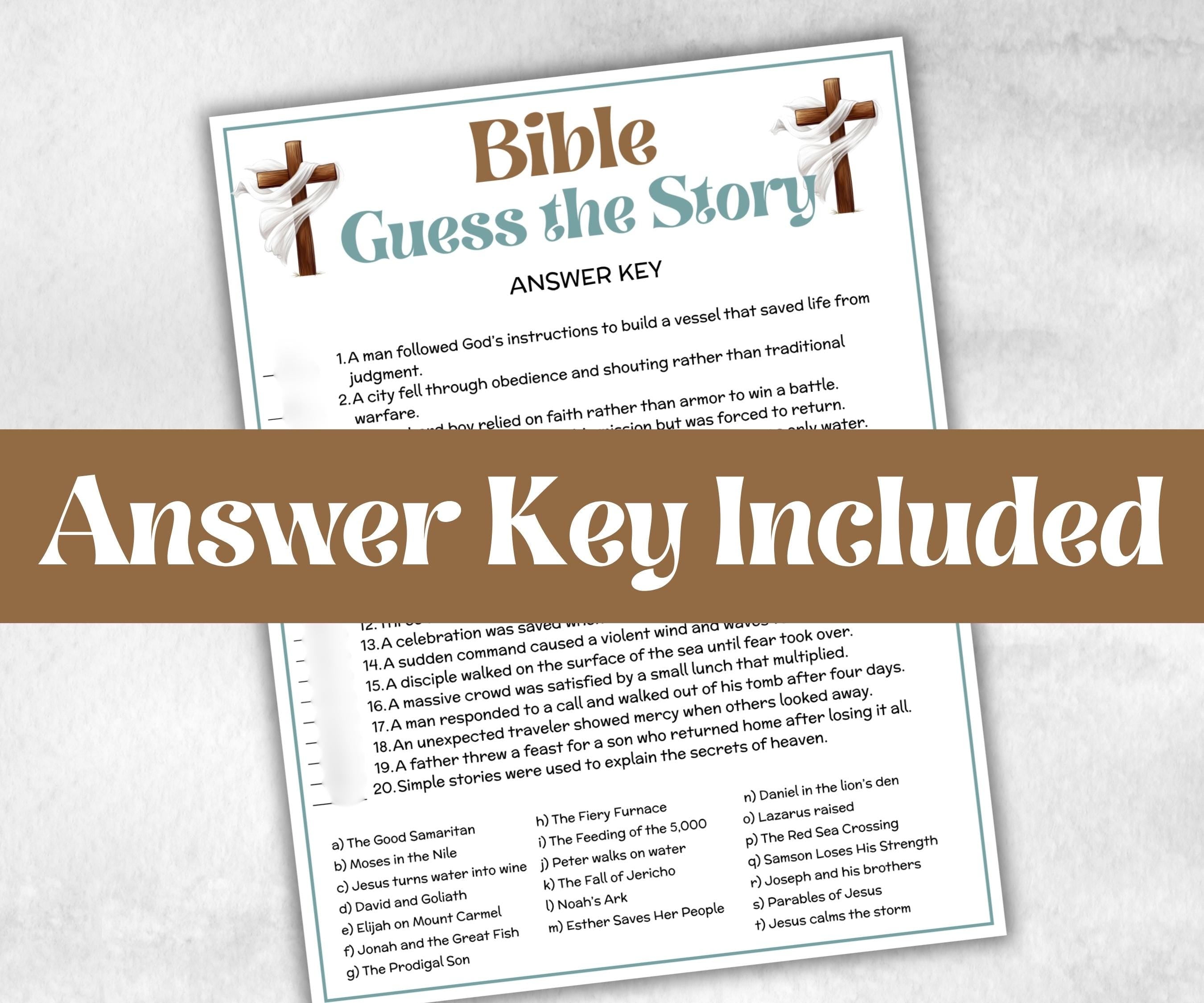 Guess The Story Trivia, Sunday School, Bible Study riddles, Holiday Party Games, Bible Camp, womens retreat group, preschool curriculum