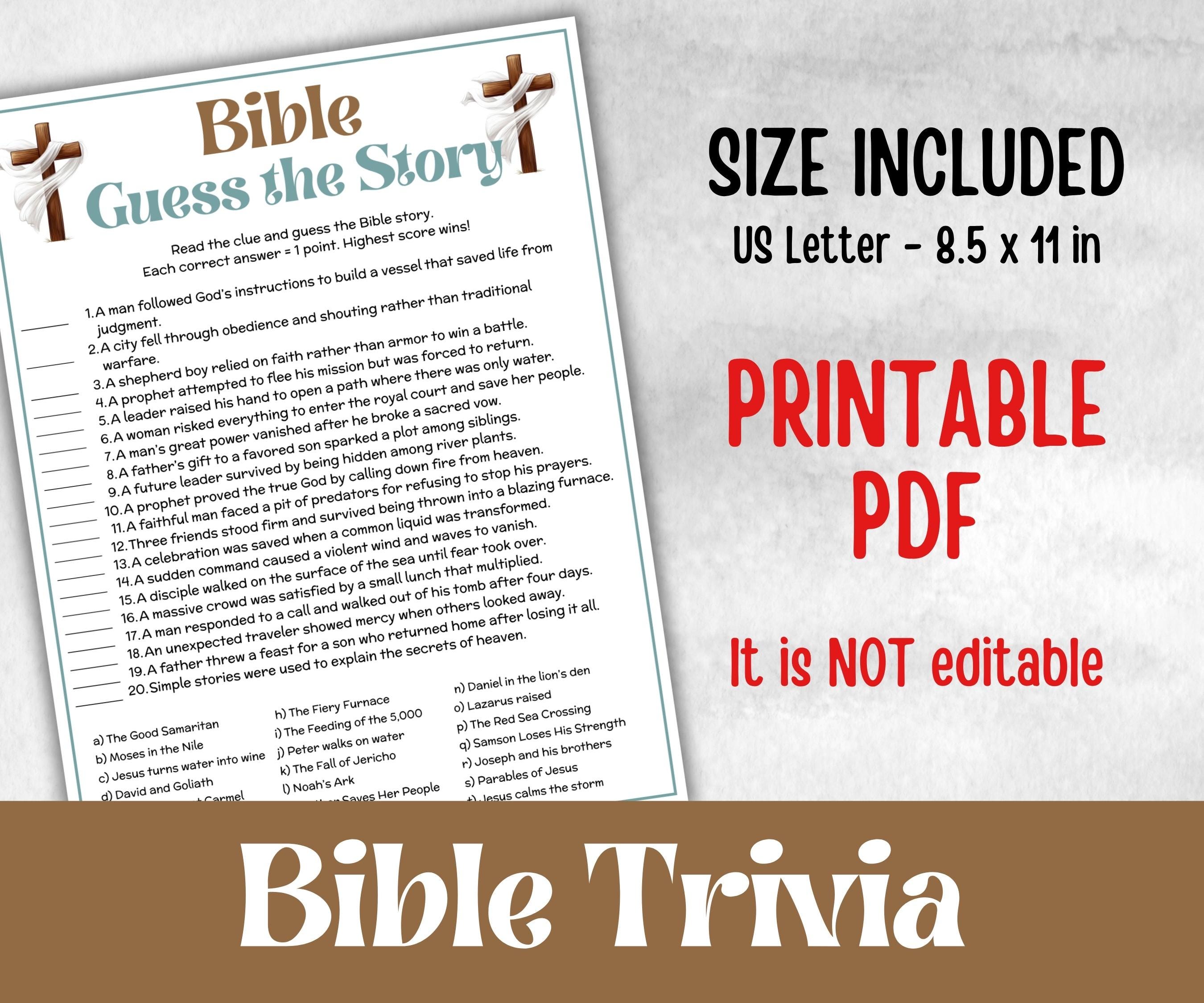 Guess The Story Trivia, Sunday School, Bible Study riddles, Holiday Party Games, Bible Camp, womens retreat group, preschool curriculum