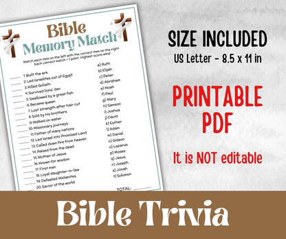 Bible Memory Match Trivia, Sunday School, Bible Study riddles, Holiday Party Games, Bible Camp, womens retreat group, preschool curriculum