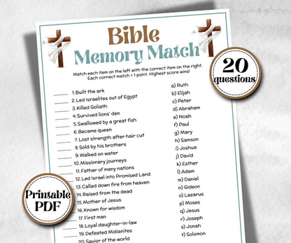Bible Memory Match Trivia, Sunday School, Bible Study riddles, Holiday Party Games, Bible Camp, womens retreat group, preschool curriculum