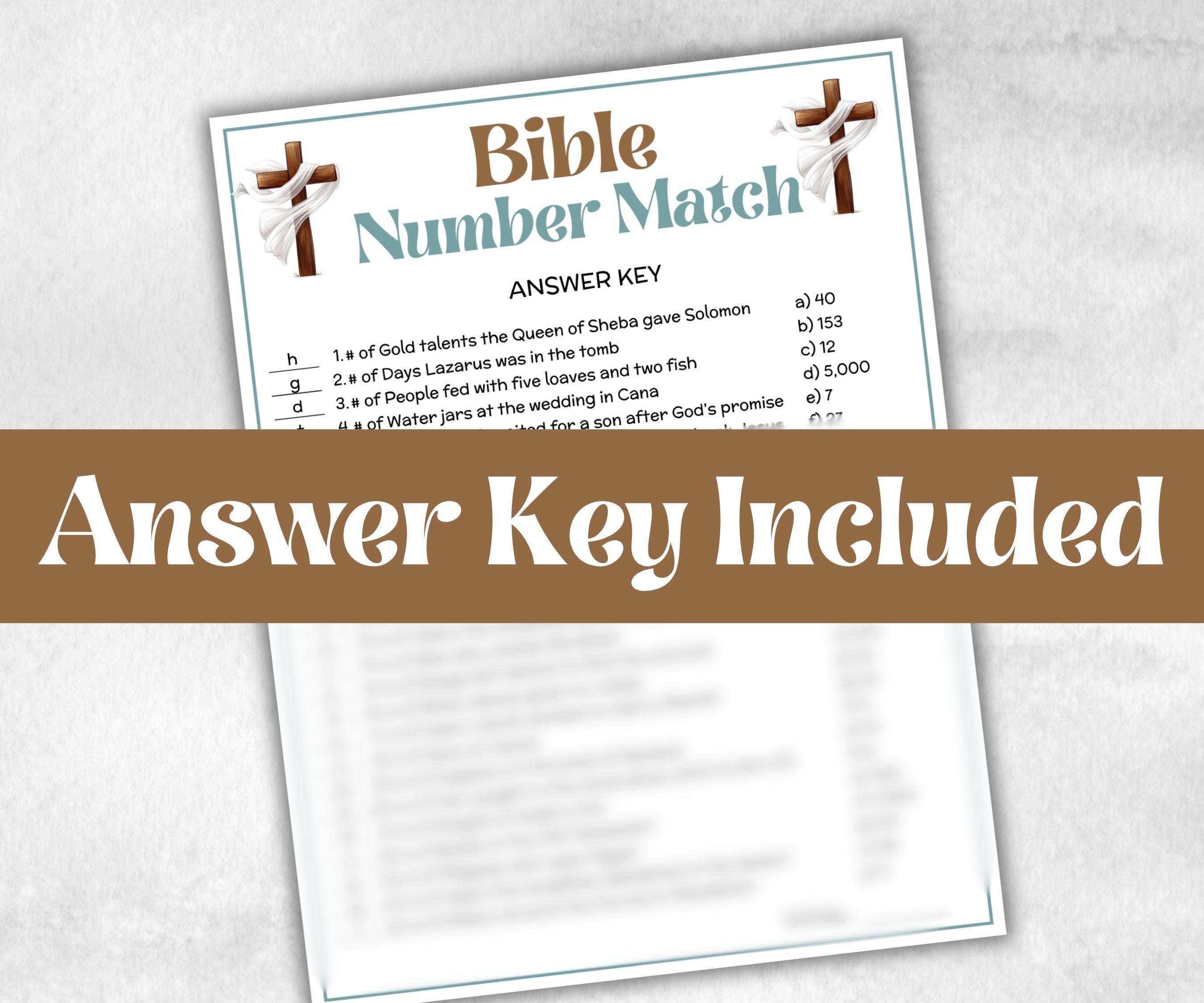 Bible Number Match Trivia, Sunday School, Bible Study riddles, Holiday Party Games, Bible Camp, womens retreat group, preschool curriculum
