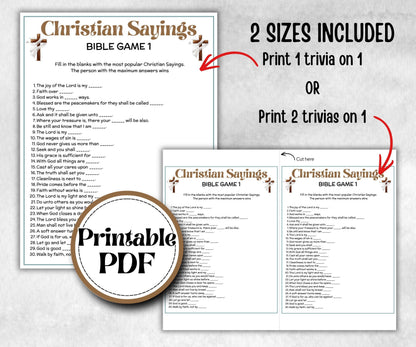 Christian Sayings Trivia, Bible Study riddles, Holiday Bible Camp, womens retreat group, New Testament, Old Testament, Preschool Curriculum