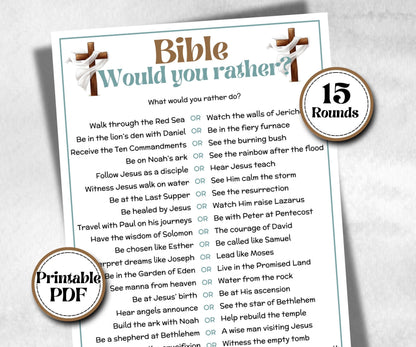 Bible Would You Rather, Bible Study riddle, Holiday Bible Camp, womens retreat group, This or That Family Game Night party, teen bible games