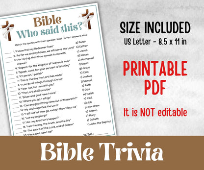 Who Said this trivia, Bible Study riddle, Holiday Bible Camp, womens retreat group, New Testament, Old Testament, Family Game Night party