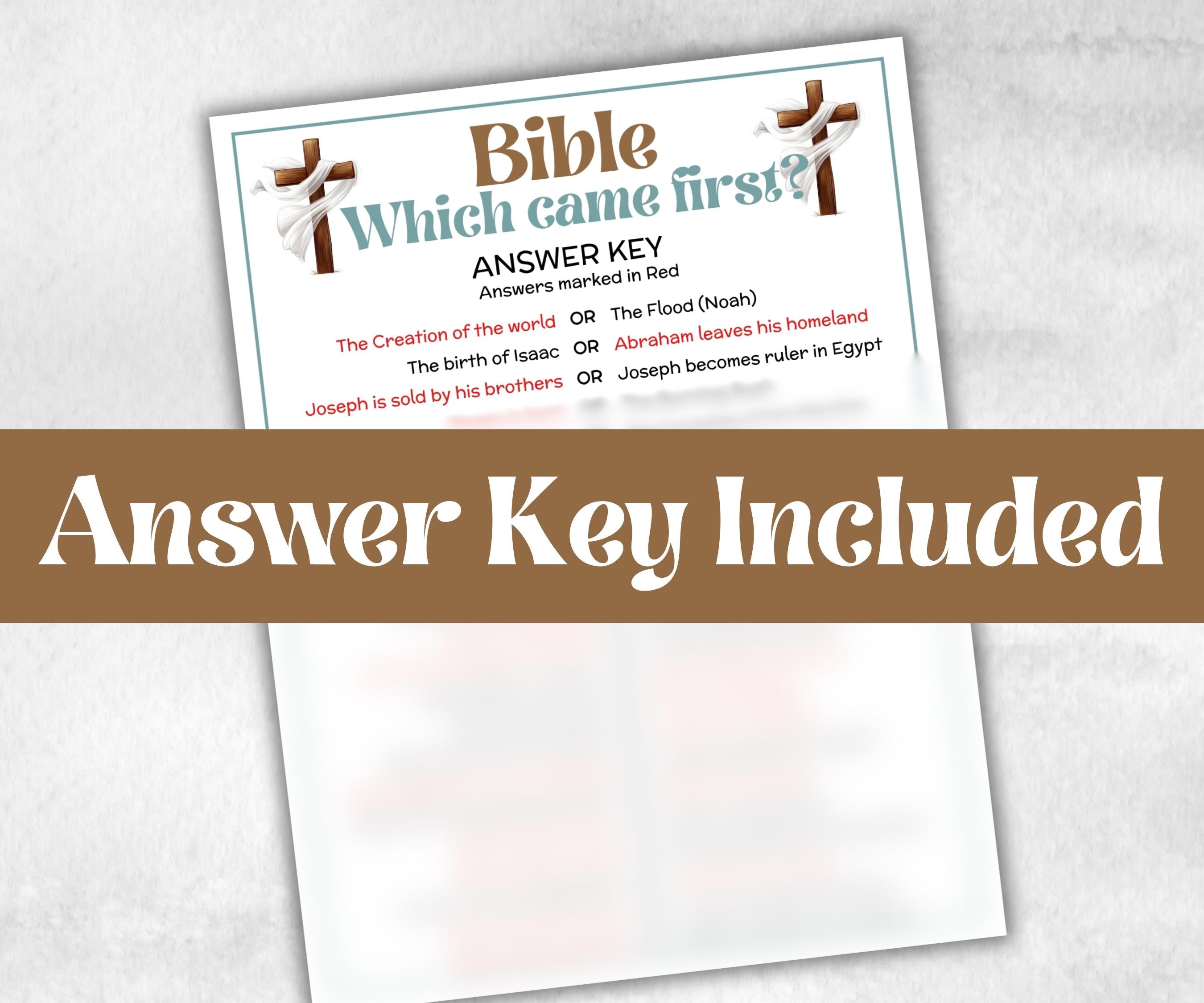 Bible Which Came First, Bible Study riddle, Holiday Bible Camp, womens retreat group, New Testament, Old Testament, Family Game Night party