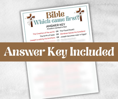 Bible Which Came First, Bible Study riddle, Holiday Bible Camp, womens retreat group, New Testament, Old Testament, Family Game Night party