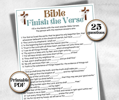 Finish the Verse Trivia, Bible Study riddle, Holiday Bible Camp, womens retreat group, New Testament, Old Testament, Family Game Night party