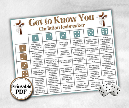Bible Get to know you, roll the dice, roll and tell, mix and mingle, family reunion, team building, all about me bible, gratitude fun game