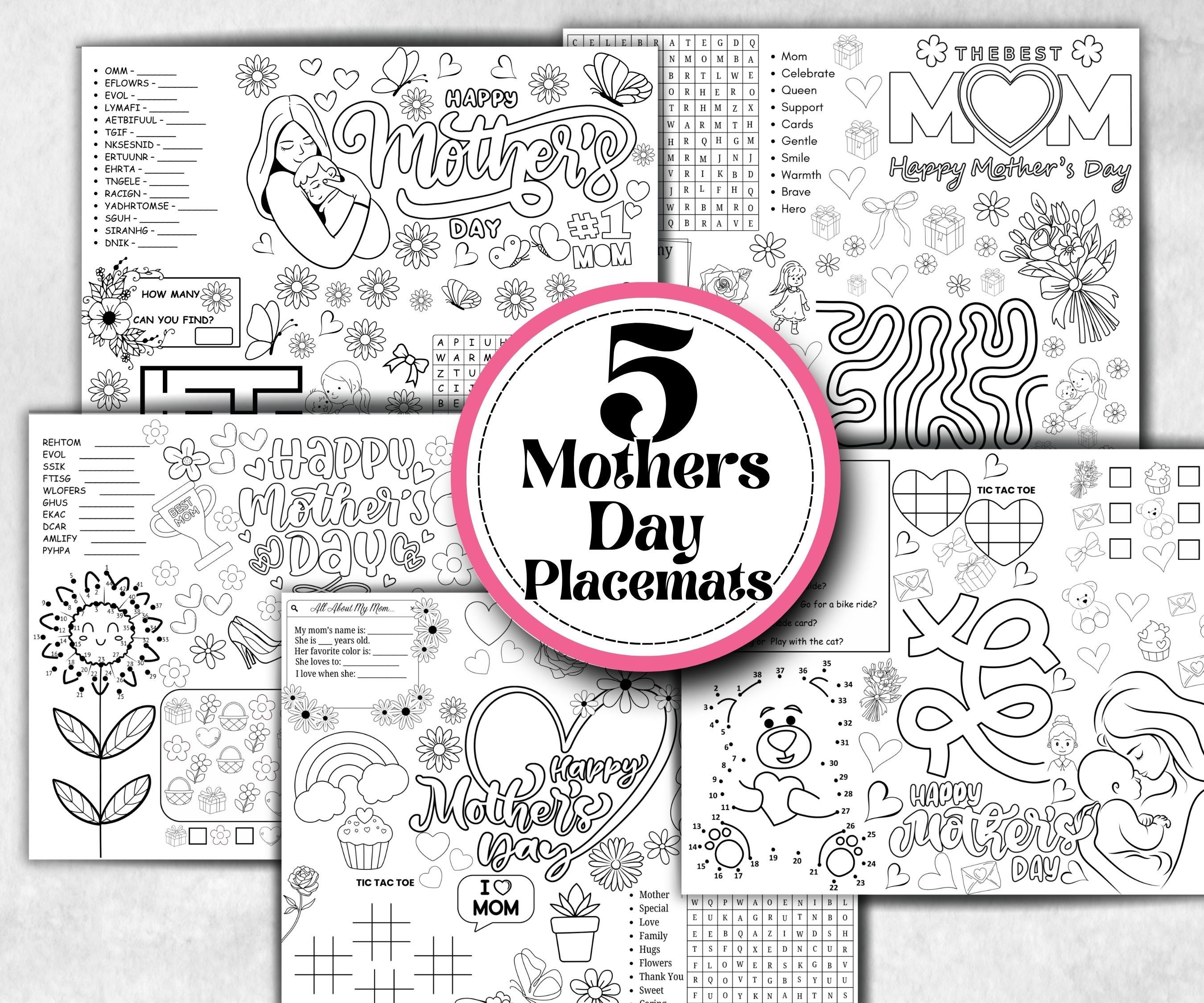Mothers Day coloring Placemats, Daycare Printable, kids activity sheets, Mom Keepsake, Tea Party, Personalised Gift, Happy Mothers Day print