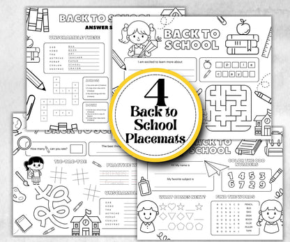 Back to School coloring Placemats, Daycare Printable, kids activity sheet, homeschool, educational Quiz, return to school, 1st day of school