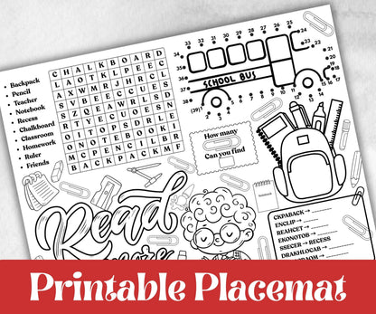 Back to School Placemats, Daycare coloring Printable, kids activity sheet, homeschool, educational Quiz, return to school, 1st day of school