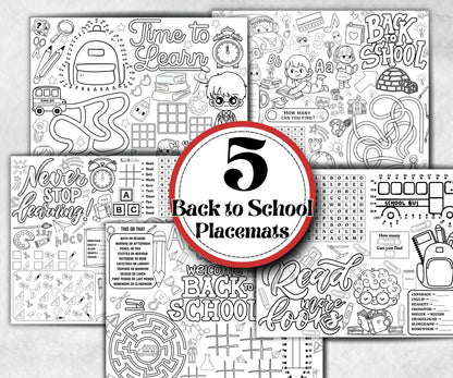 Back to School Placemats, Daycare coloring Printable, kids activity sheet, homeschool, educational Quiz, return to school, 1st day of school