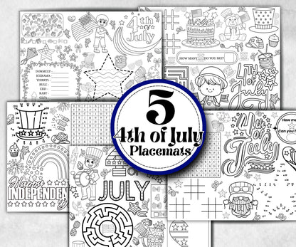 4th of July placemat, Daycare Printable, kids activity sheets, Independence Day, patriotic coloring, America, Fourth of July, Summer picnic