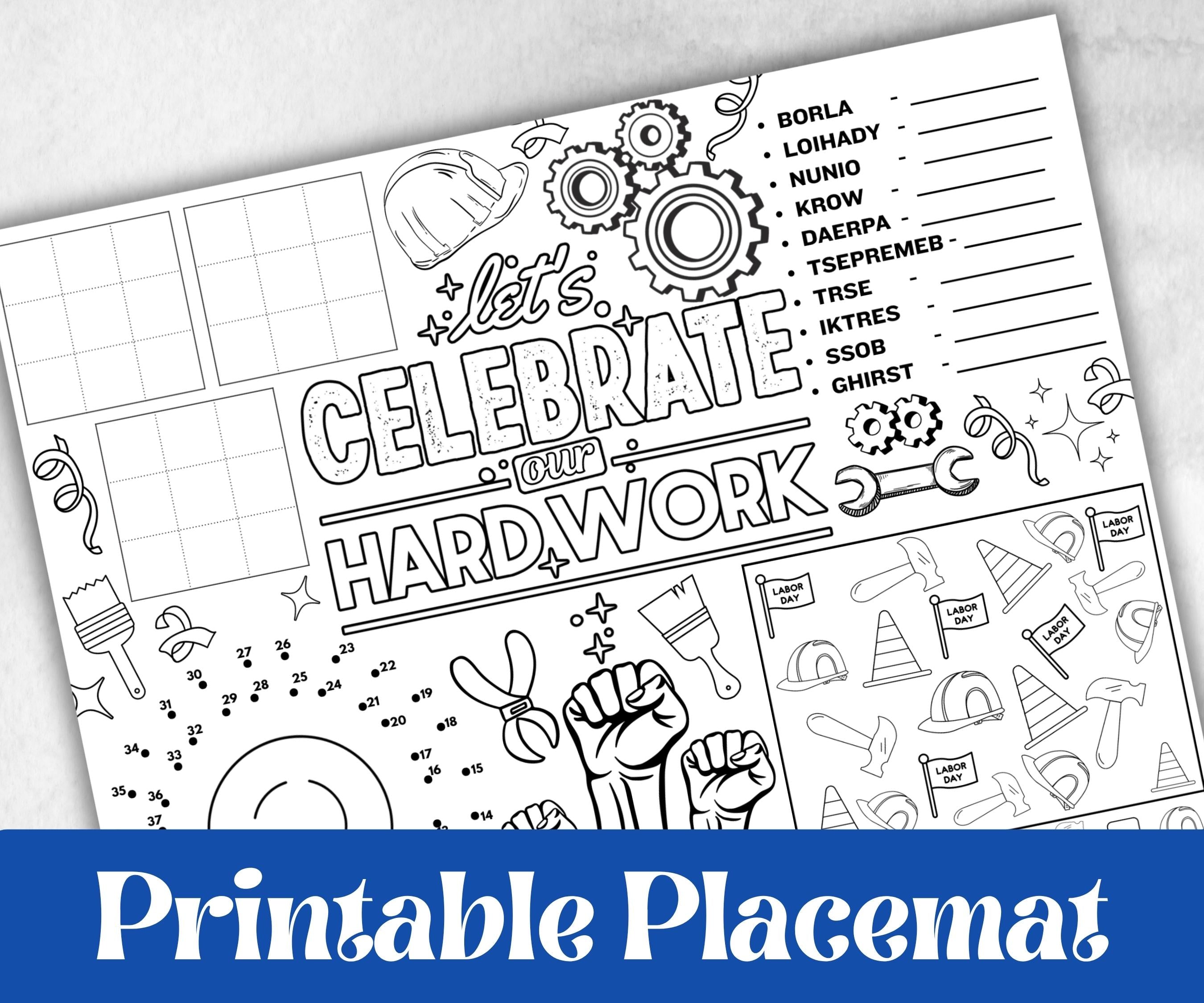 Labor Day placemat, Daycare Printable, kids activity sheets, Memorial Day, patriotic games, America, USA, remembrance day, community helpers