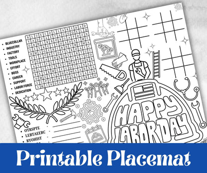 Labor Day placemat, Daycare Printable, kids activity sheets, Memorial Day, patriotic games, America, USA, remembrance day, community helpers