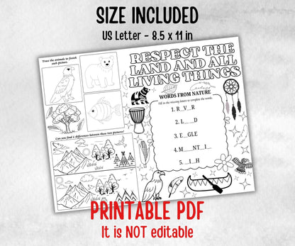 Indigenous Peoples day placemat, Daycare Printable, kids sheets, Columbus Day, Native American, cultural heritage learning, history themed
