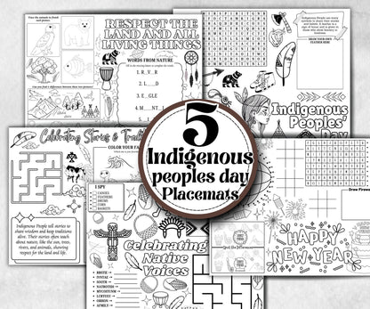 Indigenous Peoples day placemat, Daycare Printable, kids sheets, Columbus Day, Native American, cultural heritage learning, history themed