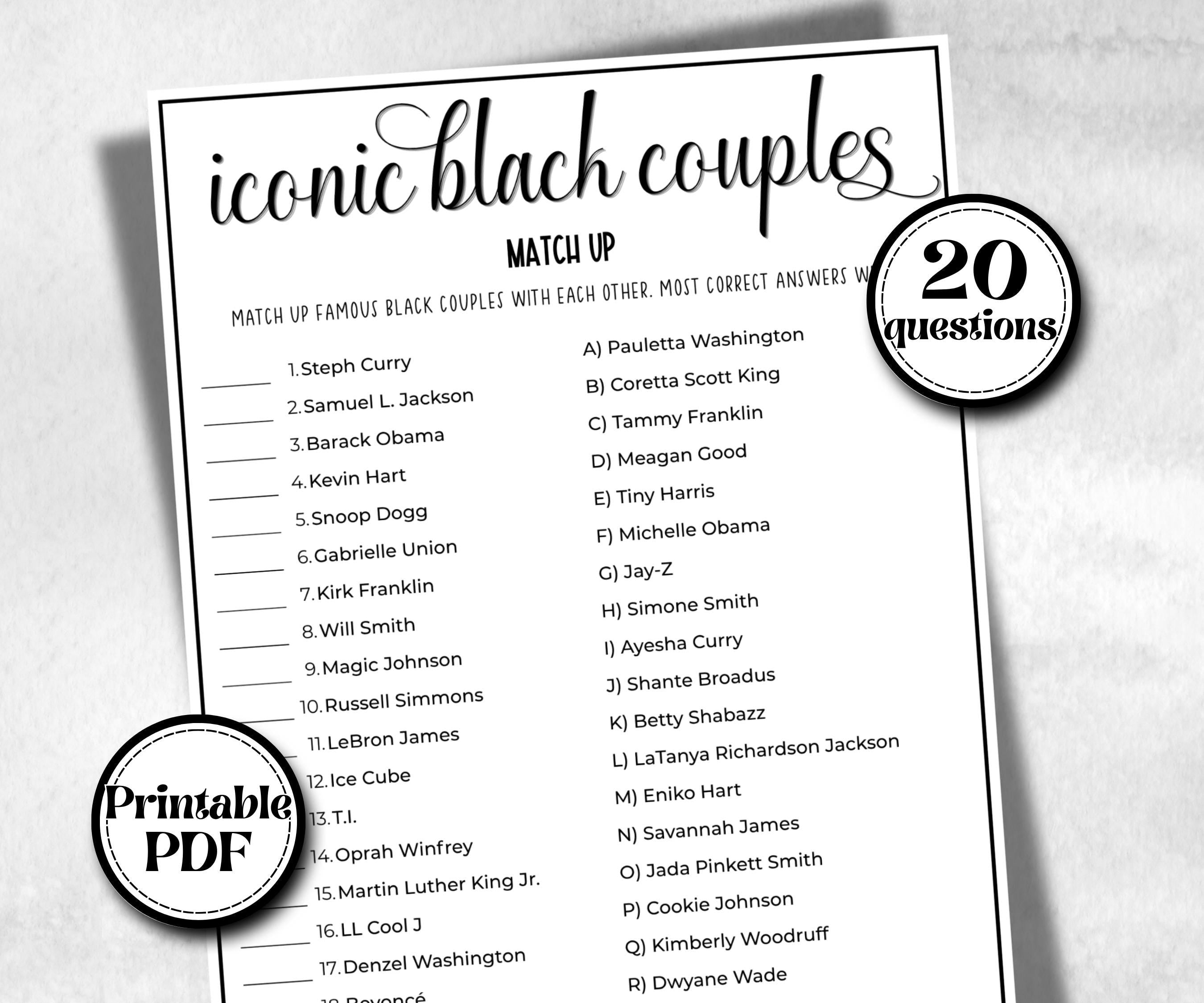 Iconic Black Couples Trivia, African American, Black Culture baby shower, Mommy to be, icebreaker activity, baby sprinkle, family game night
