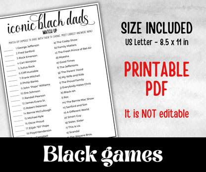 Iconic Black Dads Trivia, African American, Black Culture baby shower, Daddy to be, baby sprinkle, fathers day games, black daddy match up