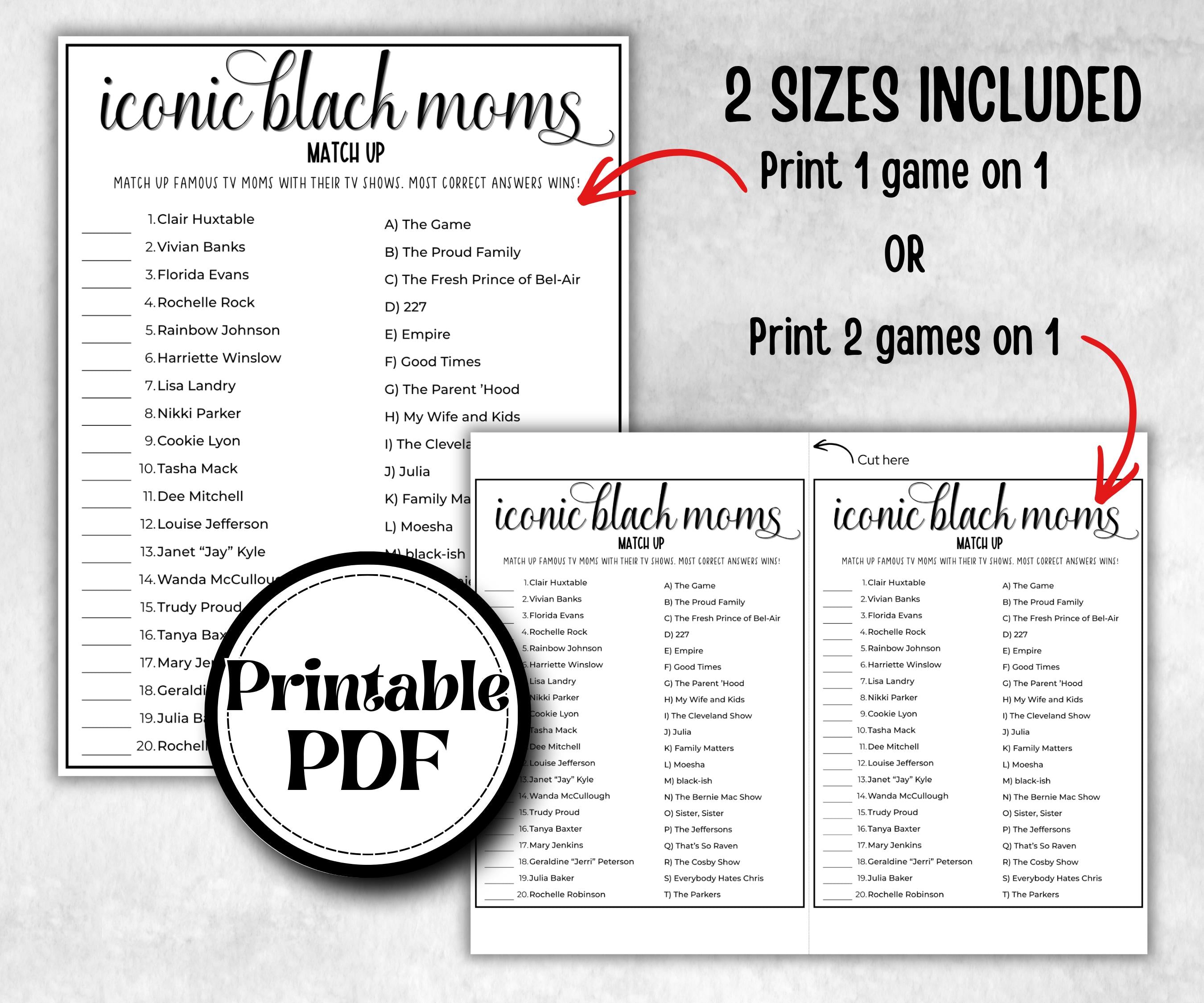 Iconic Black Moms Trivia, African American, Black Culture baby shower, Mommy to be, mothers day, baby sprinkle, black mama, icebreaker game