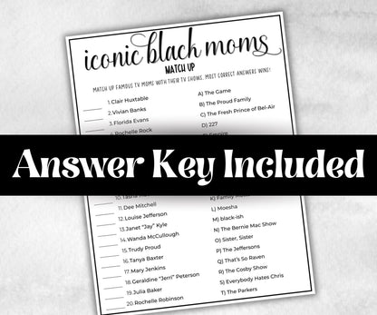 Iconic Black Moms Trivia, African American, Black Culture baby shower, Mommy to be, mothers day, baby sprinkle, black mama, icebreaker game