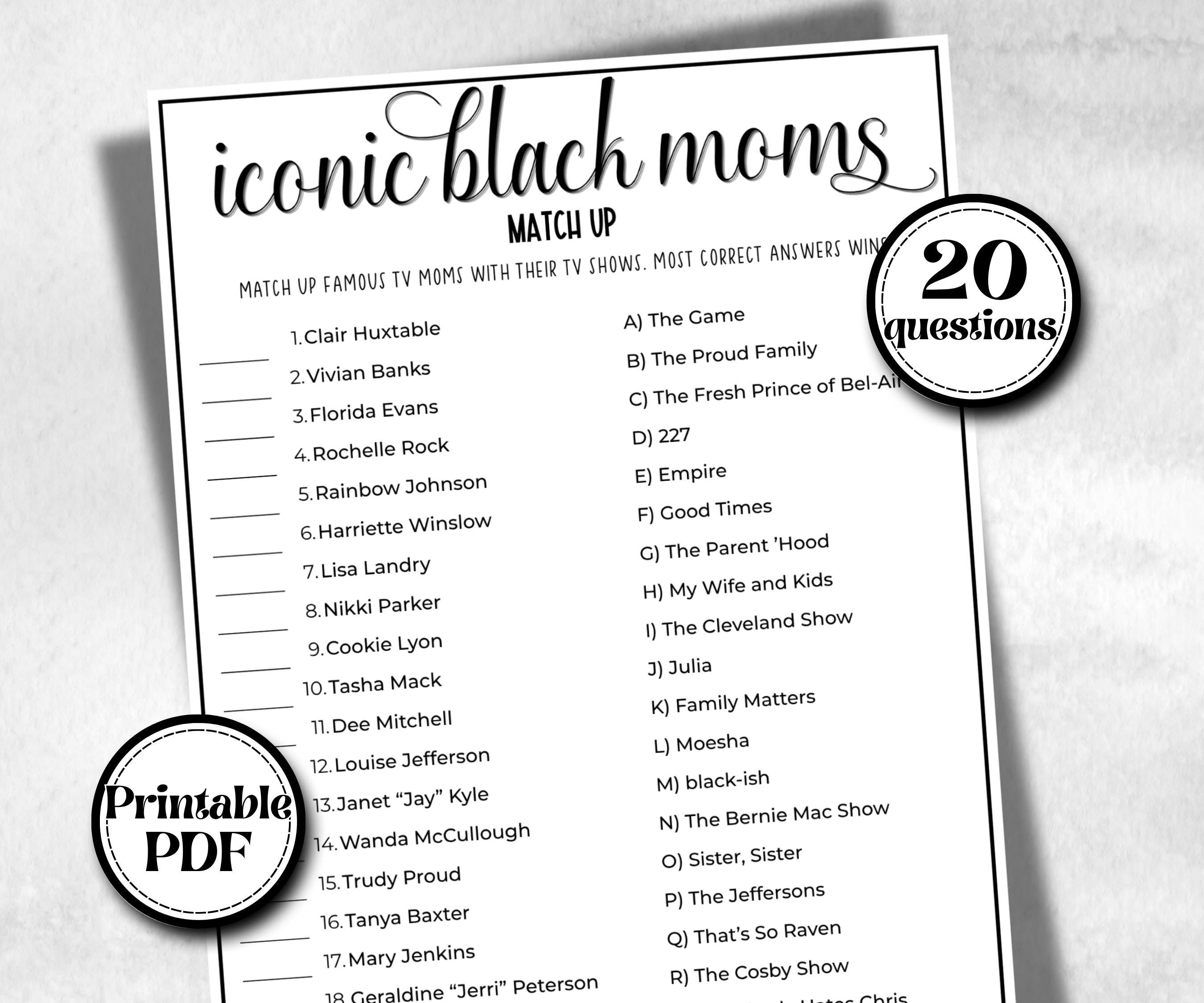 Iconic Black Moms Trivia, African American, Black Culture baby shower, Mommy to be, mothers day, baby sprinkle, black mama, icebreaker game