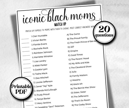 Iconic Black Moms Trivia, African American, Black Culture baby shower, Mommy to be, mothers day, baby sprinkle, black mama, icebreaker game