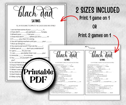Black Dad Sayings Trivia, African American Dad, Black Culture baby shower, Mommy to be, Black Daddy to be, baby sprinkle, fathers day games