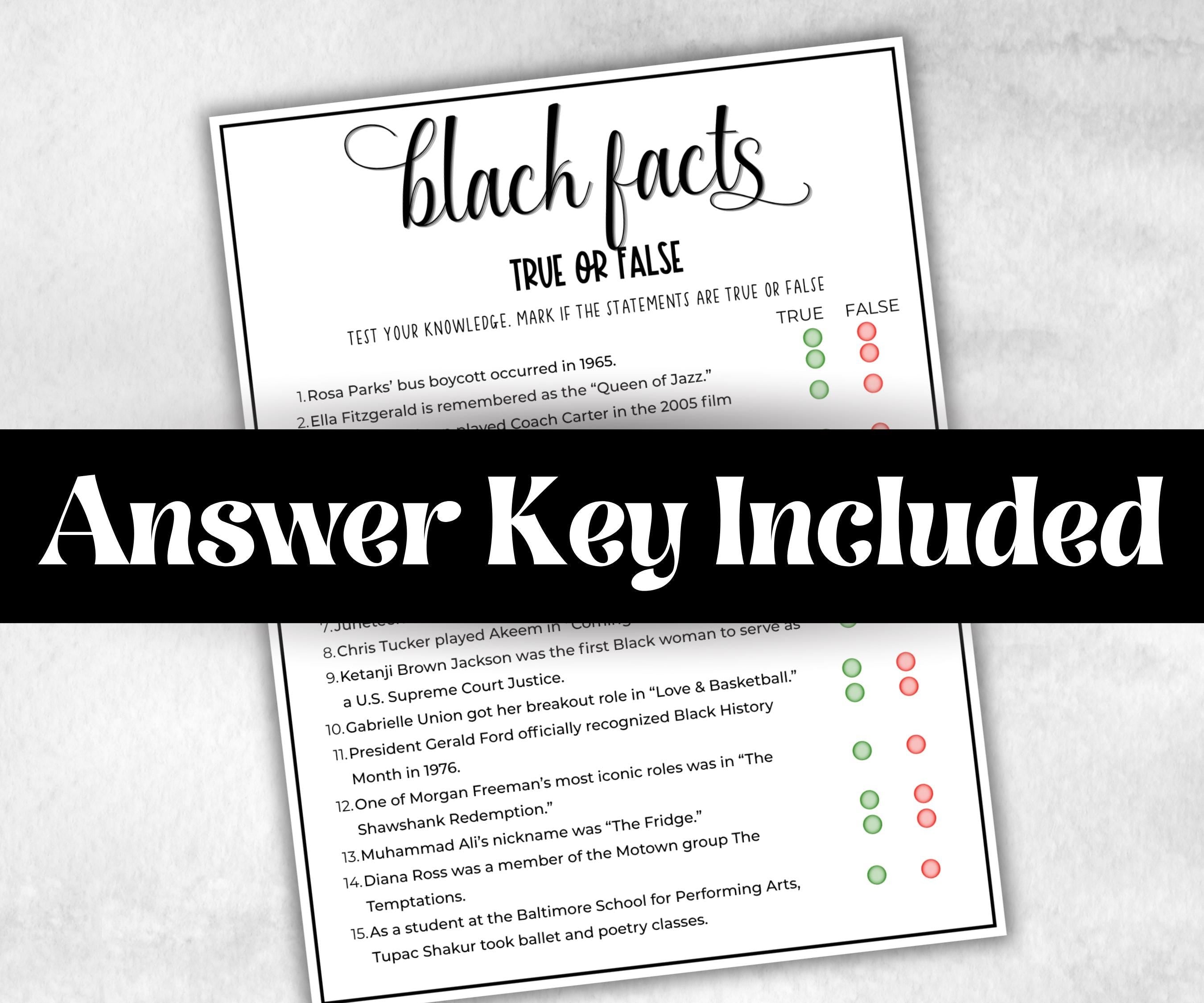 Black Fact or Fiction, African American, Black Culture riddles, True or False, icebreaker activity, community bbq picnic, classroom learning