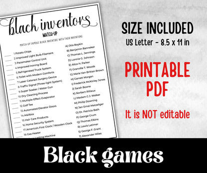 Black Inventors Match, African American, Black Culture riddle, Black birthday, icebreaker activity, community bbq picnic, classroom activity