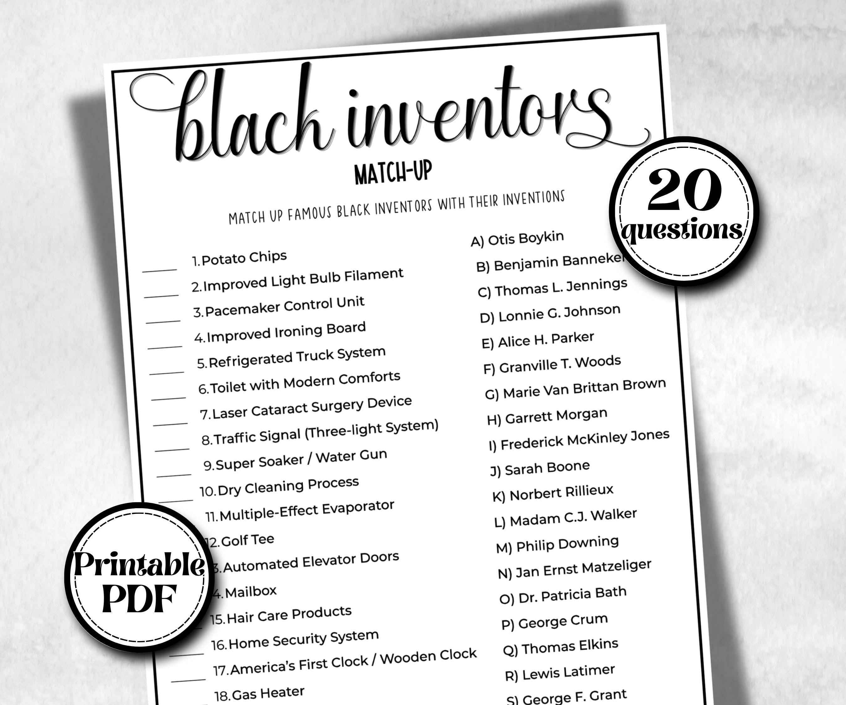 Black Inventors Match, African American, Black Culture riddle, Black birthday, icebreaker activity, community bbq picnic, classroom activity