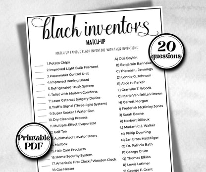 Black Inventors Match, African American, Black Culture riddle, Black birthday, icebreaker activity, community bbq picnic, classroom activity