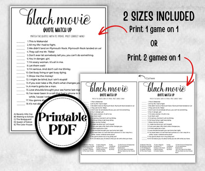 Black Movie Quotes, African American Quotes, Black Culture movie quiz, Movie Game Night, summer icebreaker party, community bbq picnic