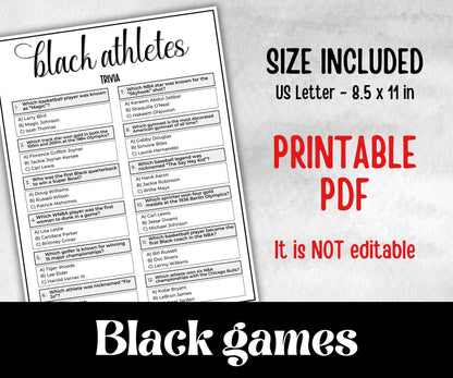 Black Athletes Trivia, African American, Black Culture, summer icebreaker party, community bbq, First blacks, educational classroom resource