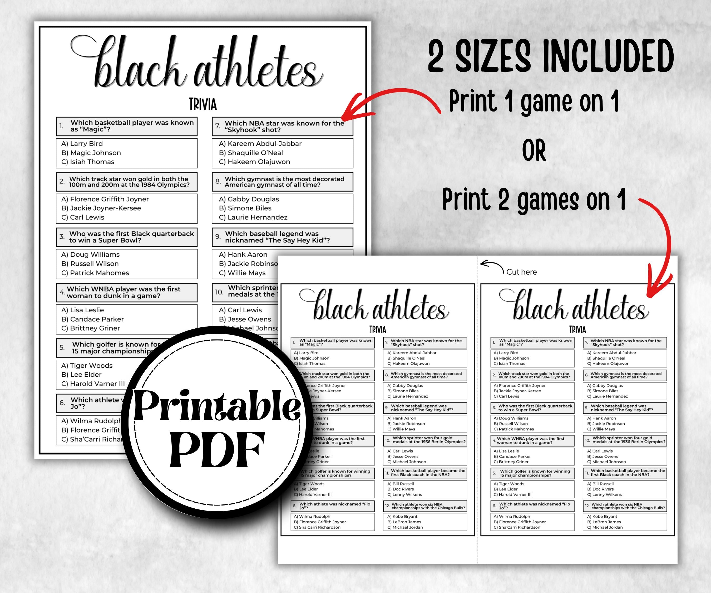 Black Athletes Trivia, African American, Black Culture, summer icebreaker party, community bbq, First blacks, educational classroom resource
