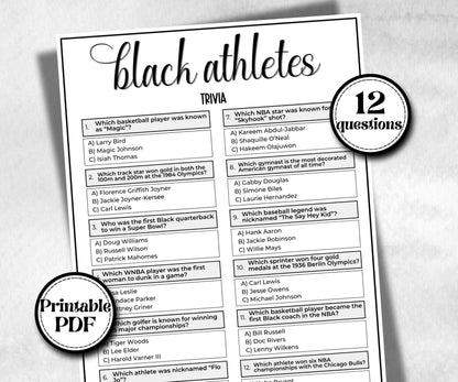 Black Athletes Trivia, African American, Black Culture, summer icebreaker party, community bbq, First blacks, educational classroom resource