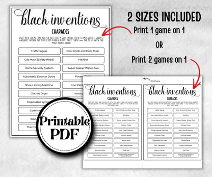 Black Inventions charades, African American inventors, Black Culture, kids summer icebreaker party, community bbq, educational classroom