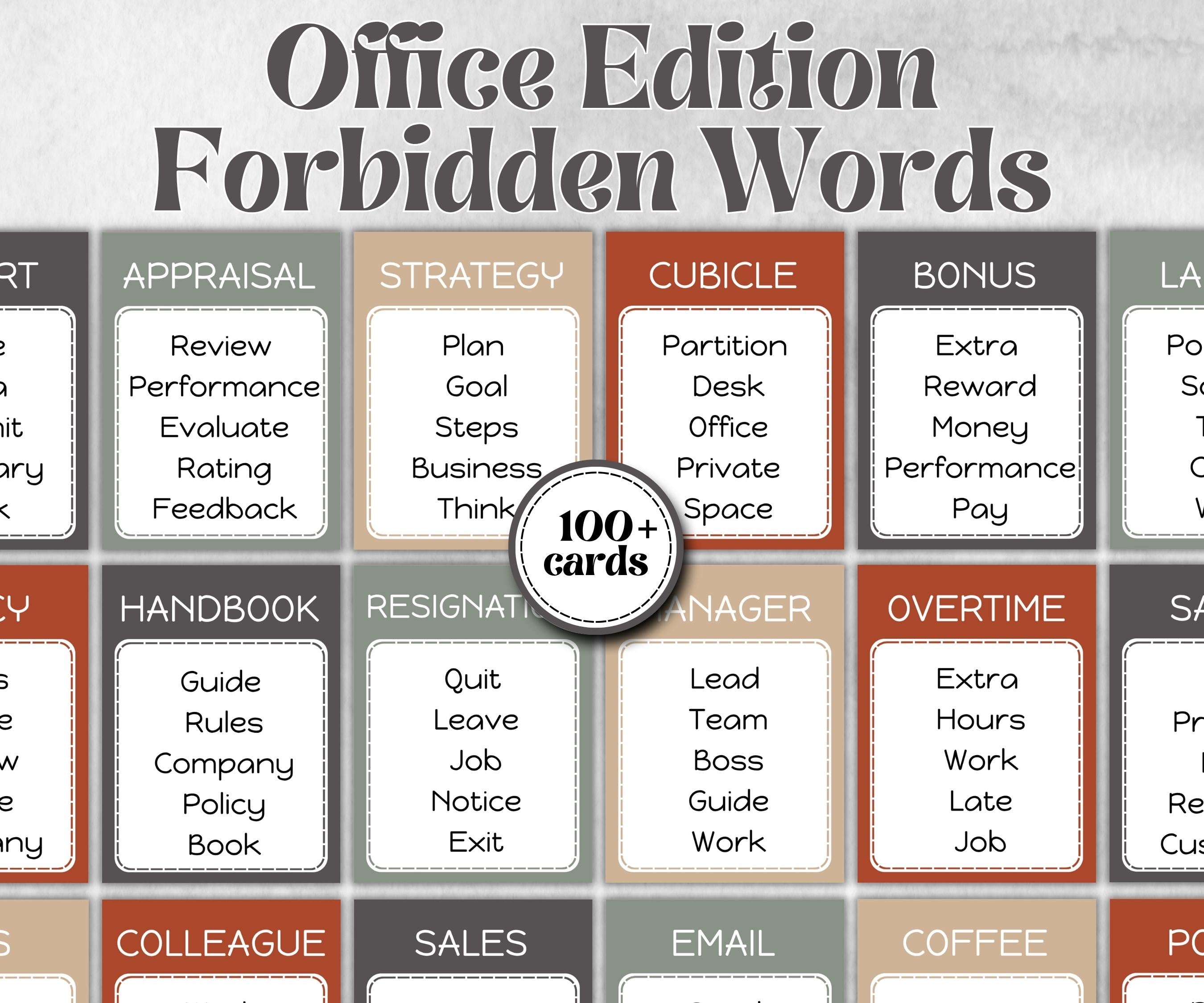 Office Edition Forbidden Words, Word Ban, Office Teambuilding, Coworker Birthday, Retirement Party, Welcome Party, Office Group Party Game