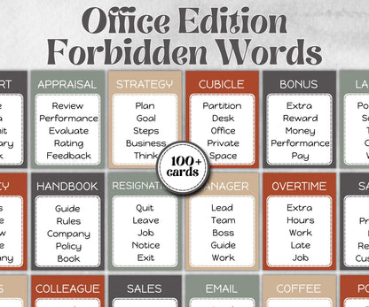 Office Edition Forbidden Words, Word Ban, Office Teambuilding, Coworker Birthday, Retirement Party, Welcome Party, Office Group Party Game