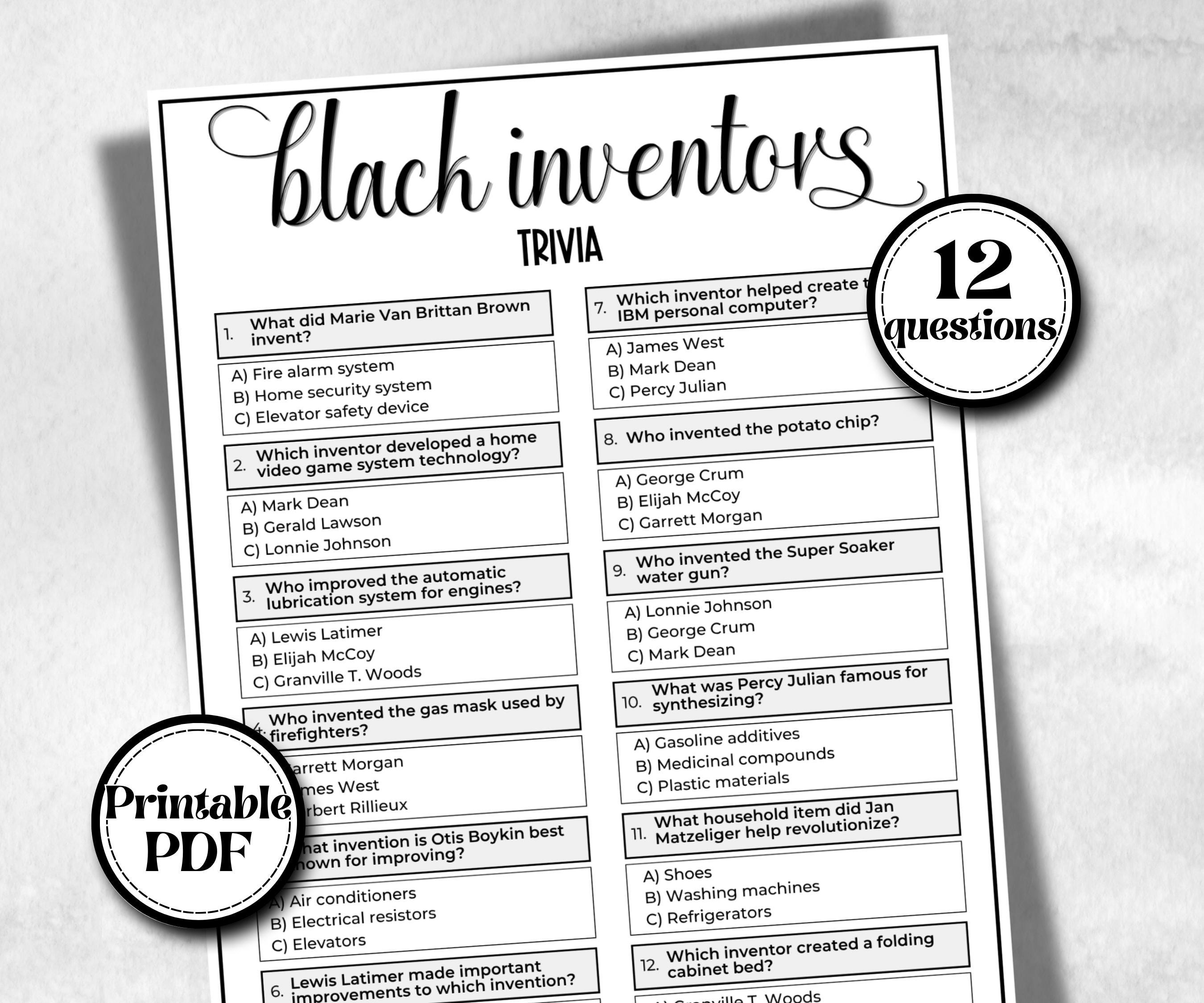 Black inventors trivia, famous African American, Black Culture riddles, inspirational, summer icebreaker party, community bbq quiz,